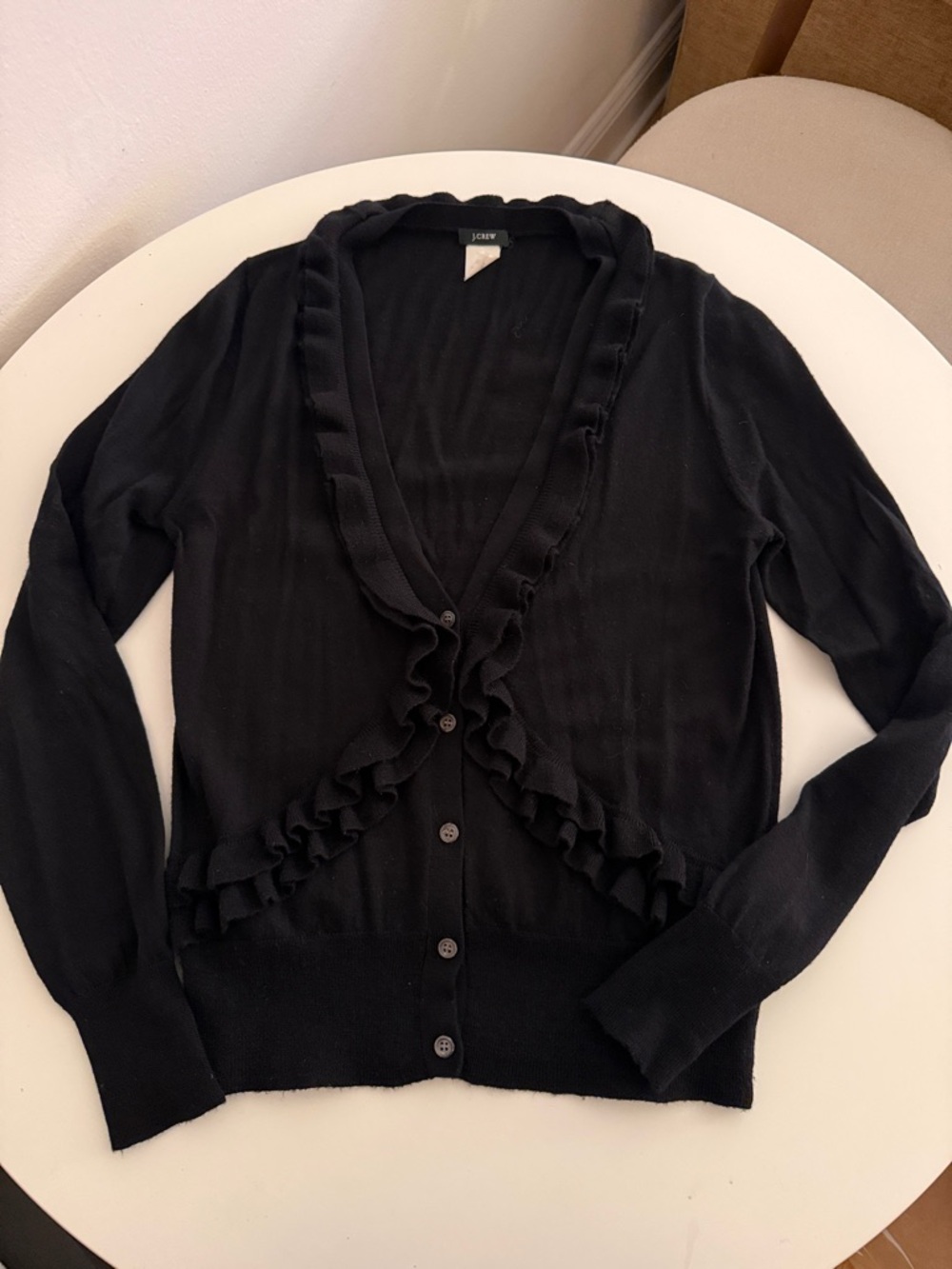J. Crew Black Ruffle-Trim Button Cardigan